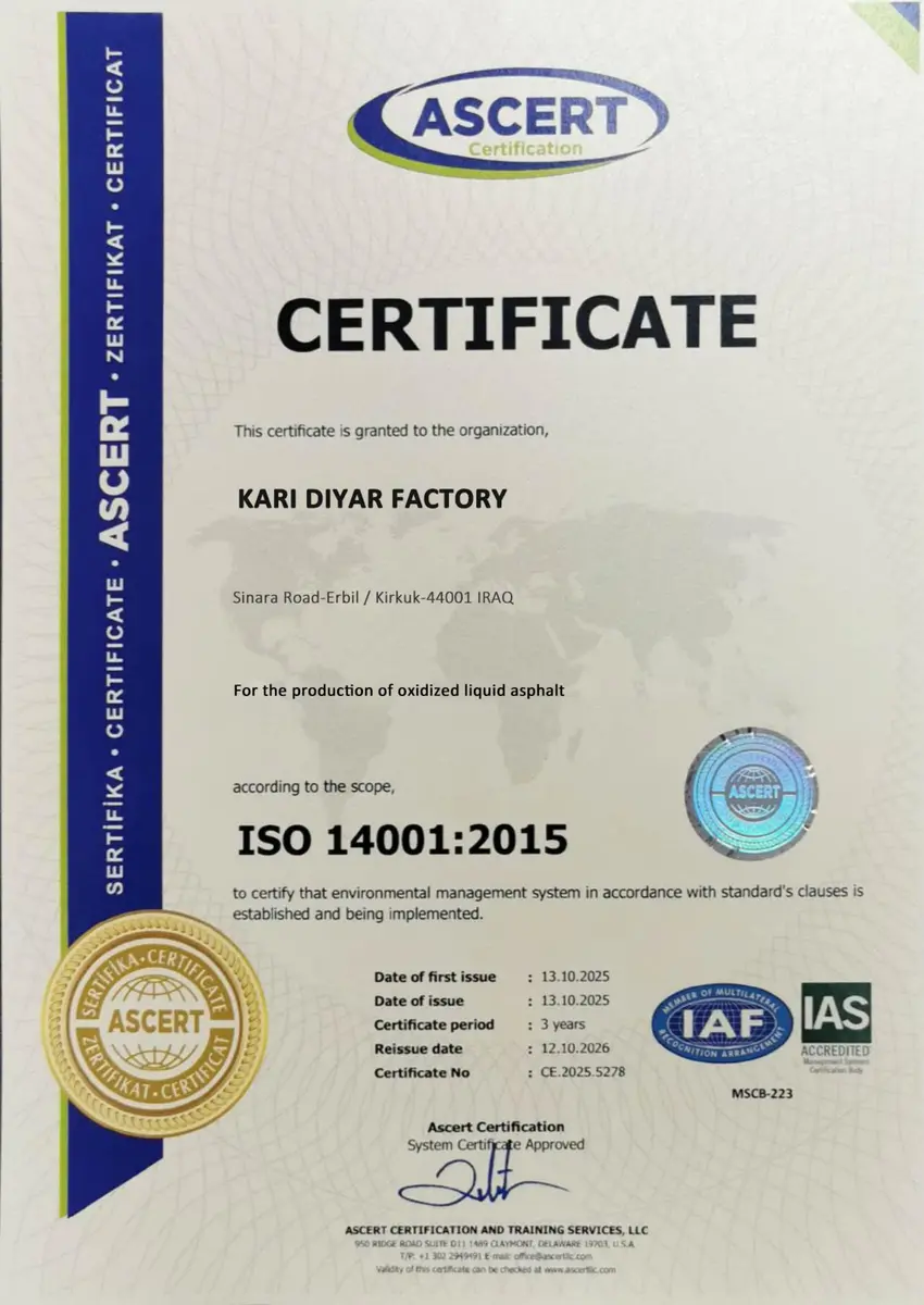 ISO 14001:2015 certificate